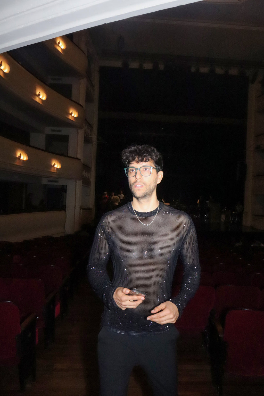 Black Crystal Mesh Long-Sleeve Shirt