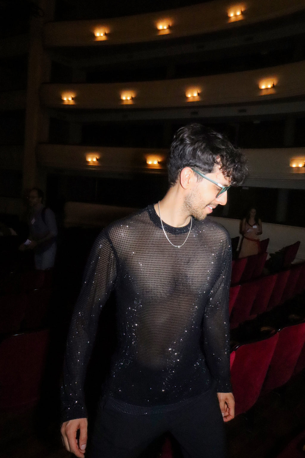 Black Crystal Mesh Long-Sleeve Shirt