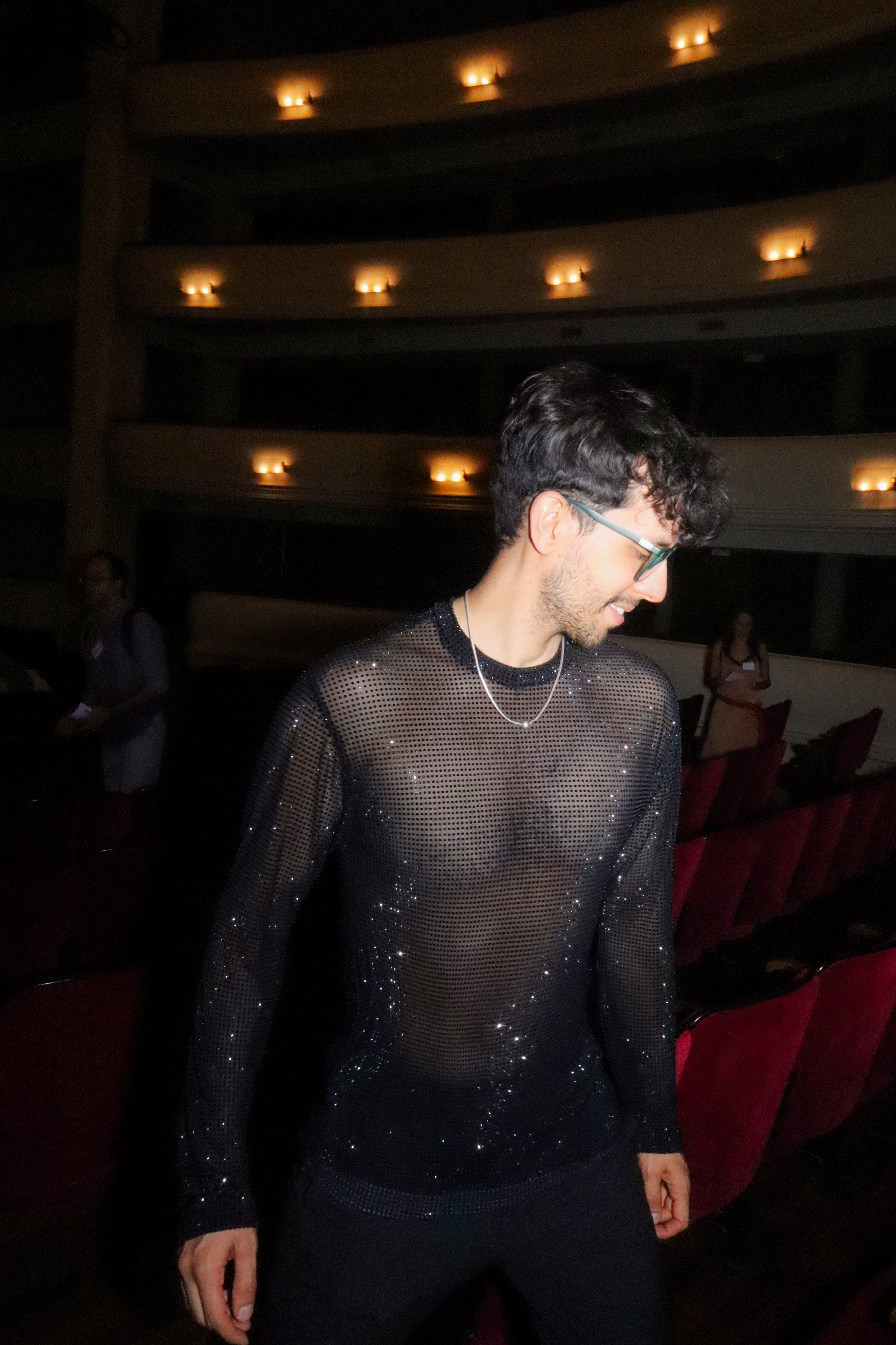 Black Crystal Mesh Long-Sleeve Shirt