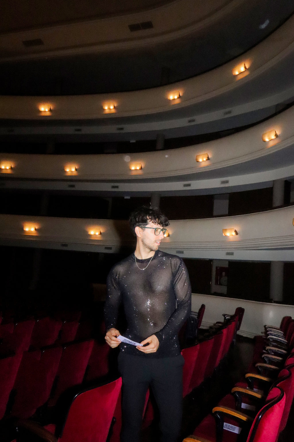 Black Crystal Mesh Long-Sleeve Shirt