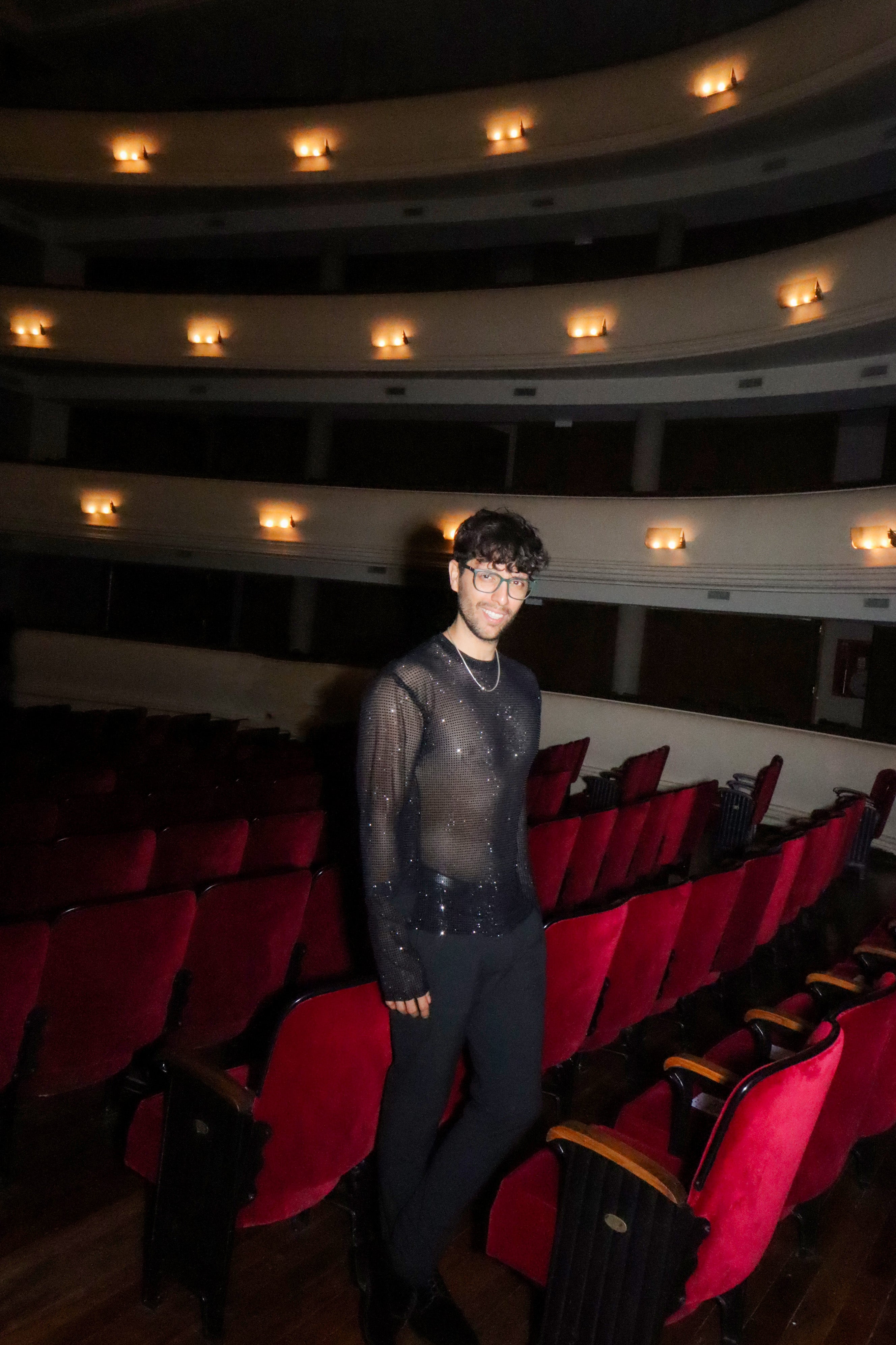 Black Crystal Mesh Long-Sleeve Shirt
