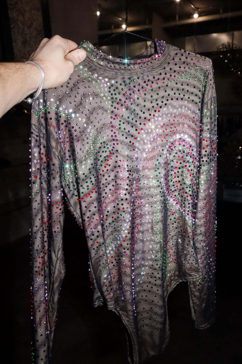 Maister Crystal Rhinestone Mesh Bodysuit