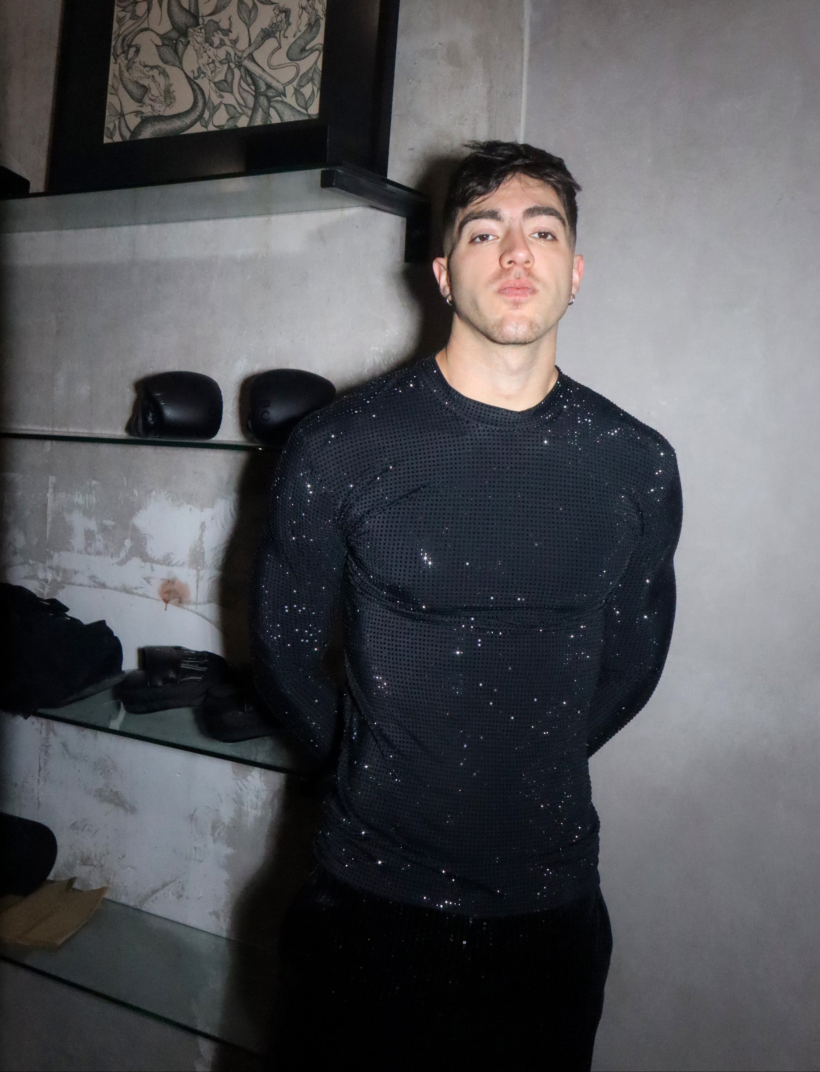 Black Crystal Opaque Lycra Long Sleeve Shirt