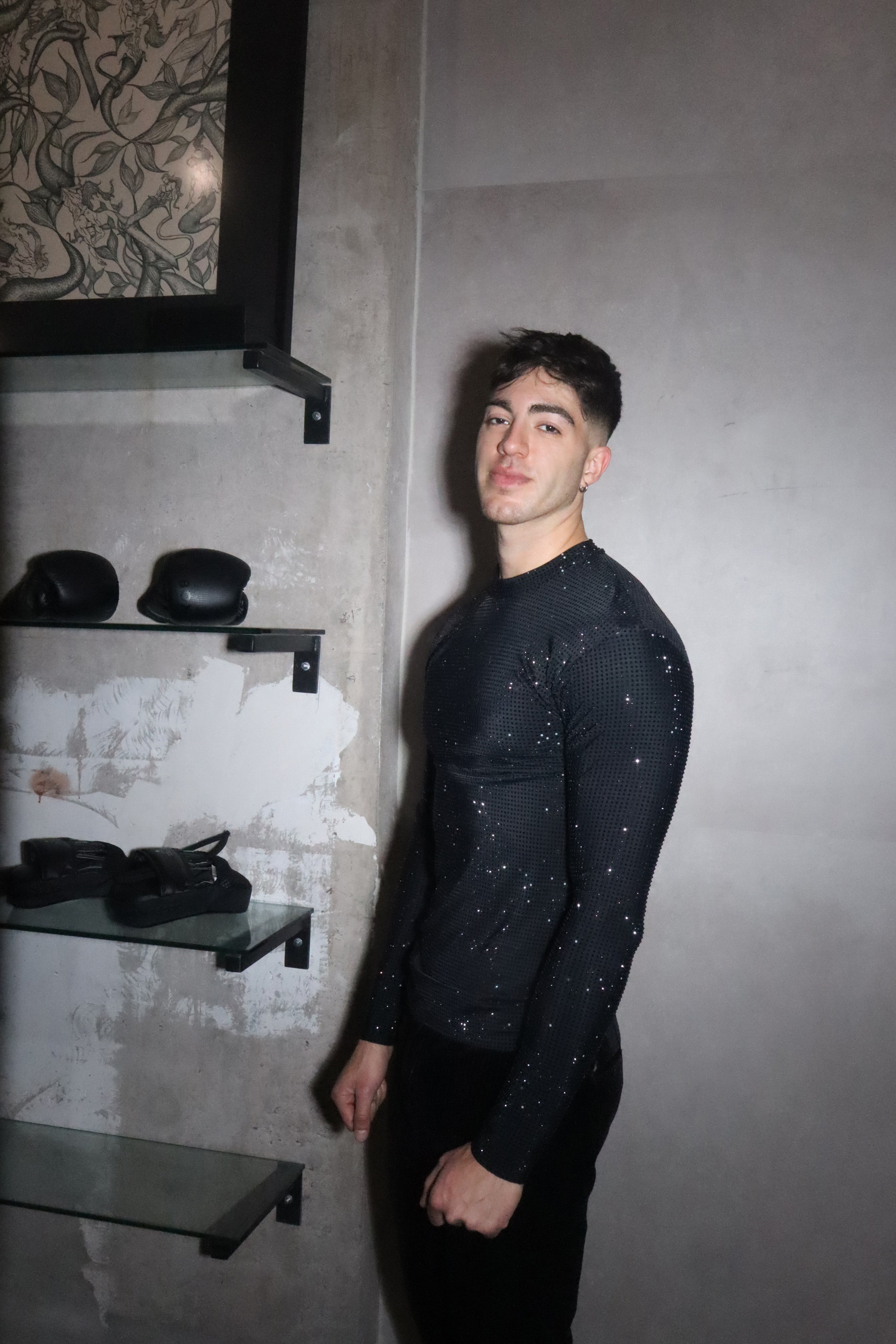 Black Crystal Opaque Lycra Long Sleeve Shirt