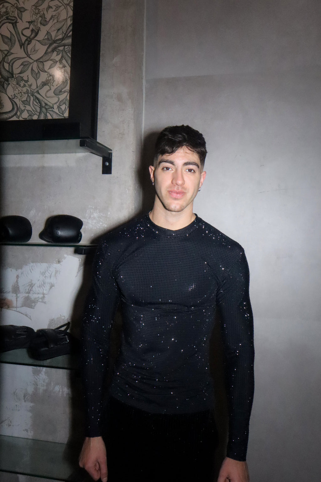 Black Crystal Opaque Lycra Long Sleeve Shirt