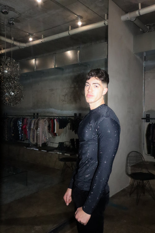 Black Crystal Opaque Lycra Long Sleeve Shirt