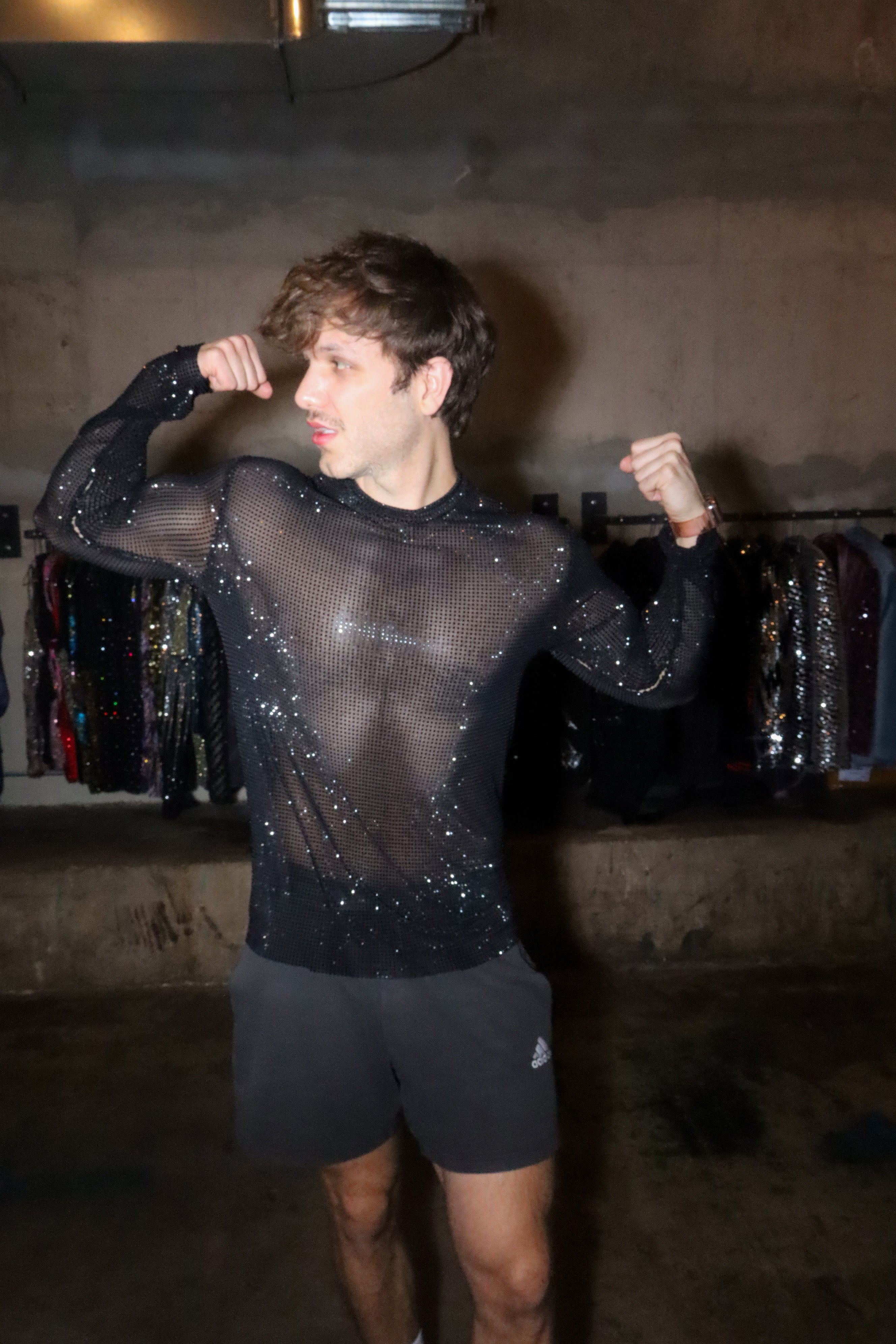 Black Crystal Mesh Long-Sleeve Shirt