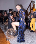 Blue & Black Sheer Patterned Dress