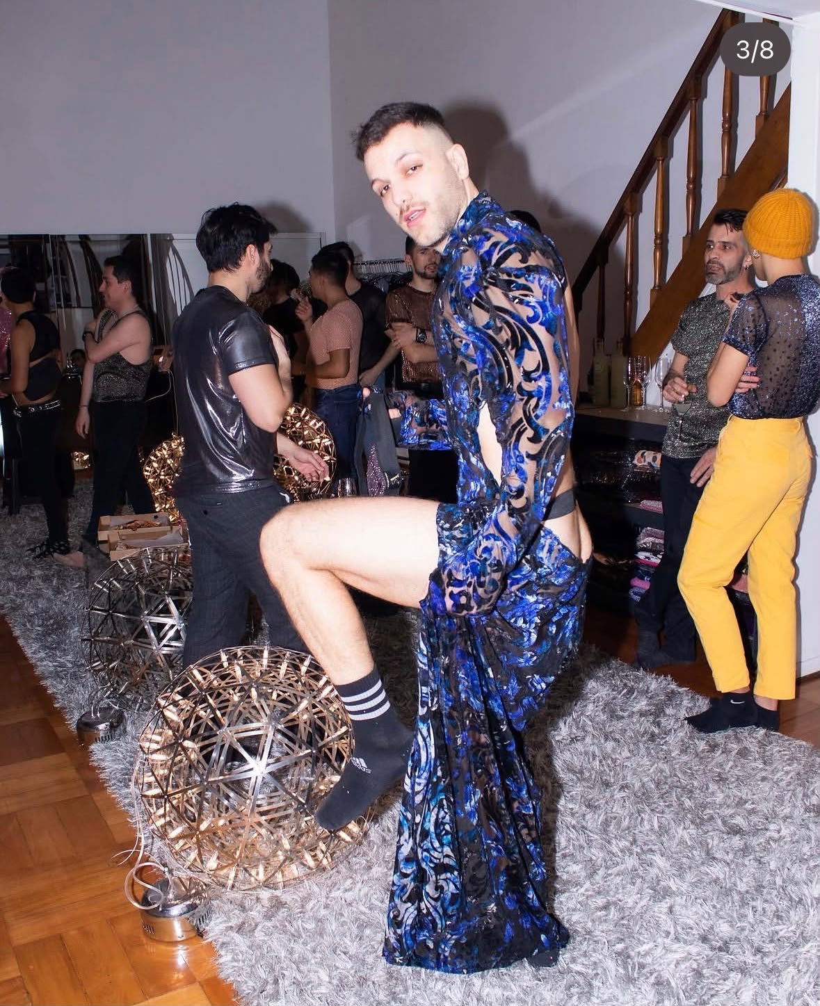 Blue & Black Sheer Patterned Dress